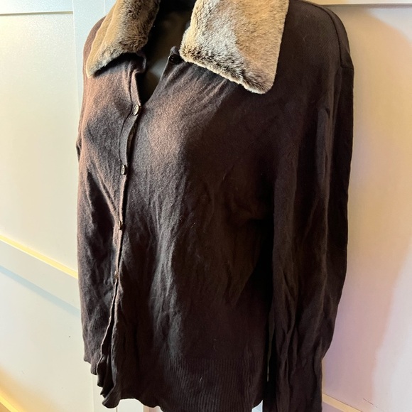 Women's Brown Jacket with removable Faux Fur Collar - Picture 2 of 7